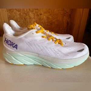 NEW Hoka Clifton 8 Women's White and Yellow Athletic Shoes